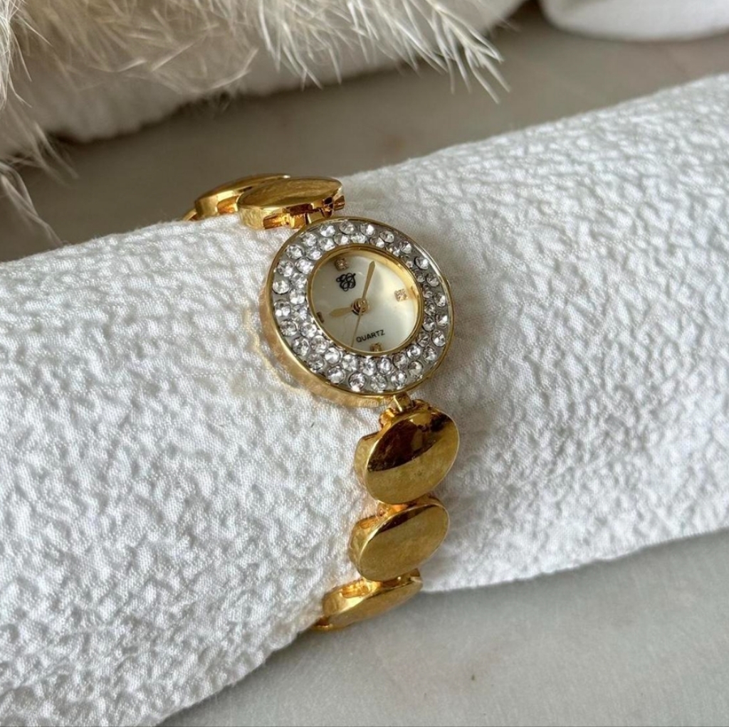 Elizabeth Taylor White Diamonds Womens Goldtone Quartz Bracelet Watch